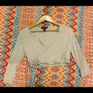 Beige Wrap Crop Shirt